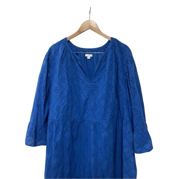 J. Jill Tiered Eyelet Dress Royal Blue Fully Lined 4X - Picture 3 of 6